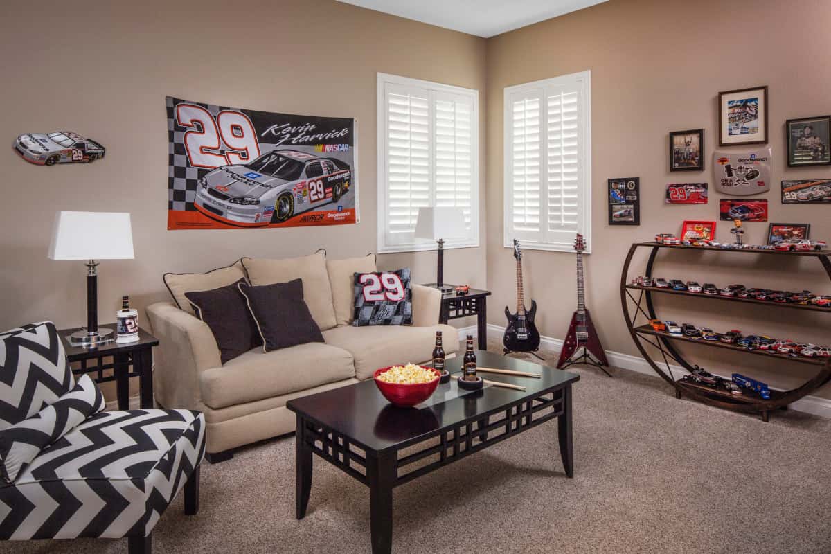 Southern California man cave with shutters